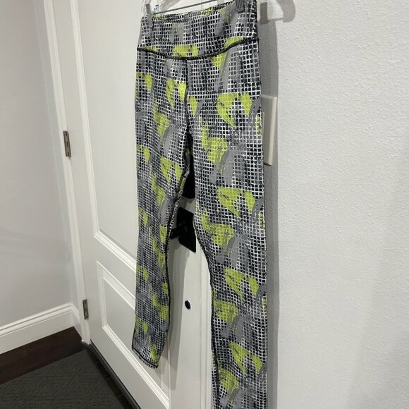 Kyodan Gray Lime Green Stretch High-Waisted Printed Leggings Size L Activewear - Picture 3 of 9